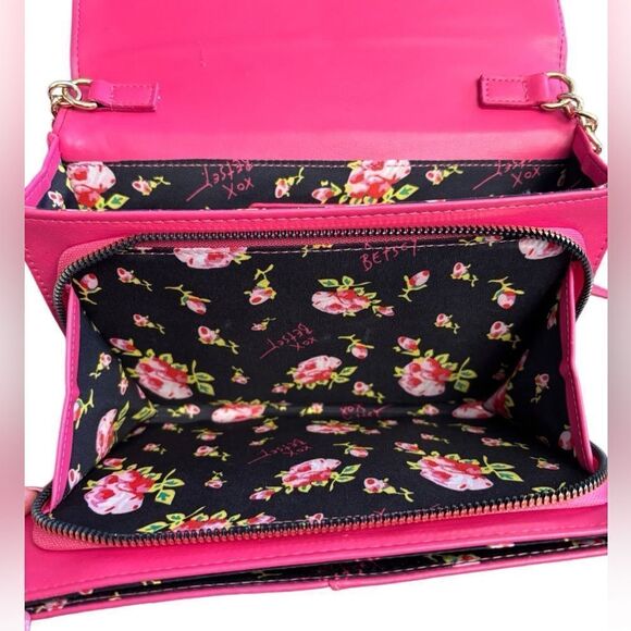 Betsey Johnson® Xodanie Fuchsia Quilted Hearts Bow Crossbody Bag - Picture 7 of 13